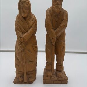 Vintage Hand Carved Wooden Folk Art Couple Man Woman Figurines 9 Inch